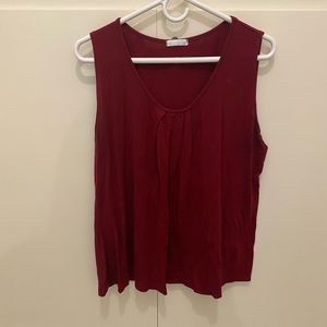 burgundy sleeveless top with pleated detail
